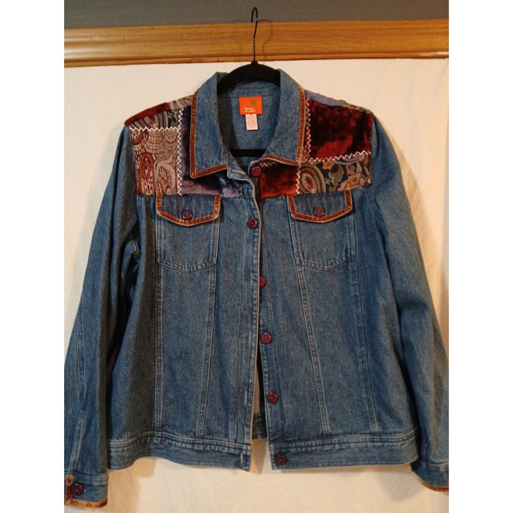 HEARTS OF PALM blue denim India Made JEANS JACKET(10) Embroidered Quilt patches